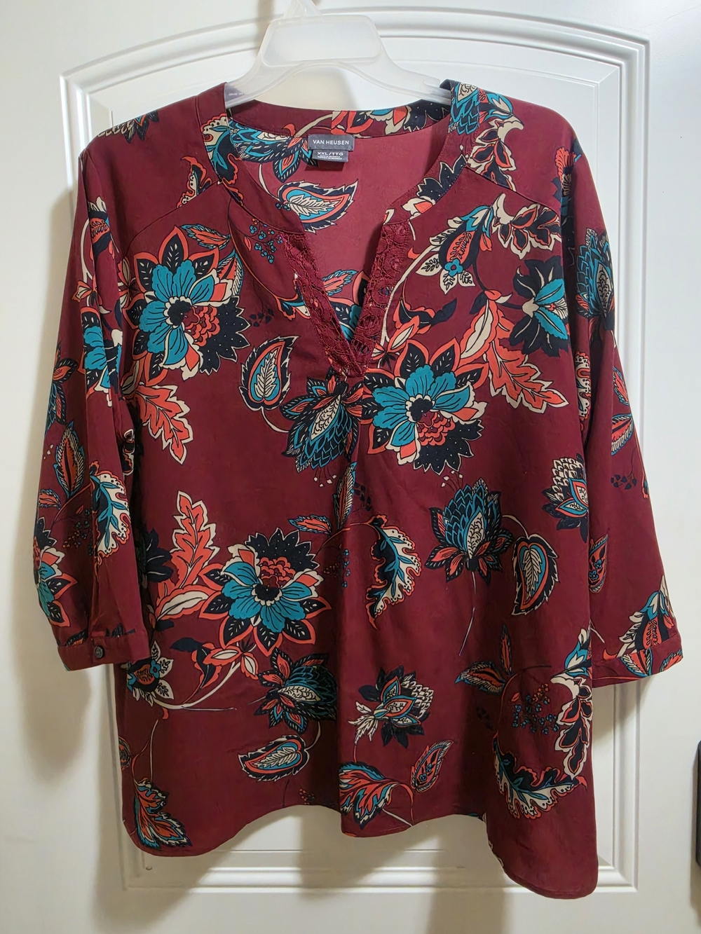Van Heusen Burgundy Floral Tunic with Teal & Coral Accents XXL